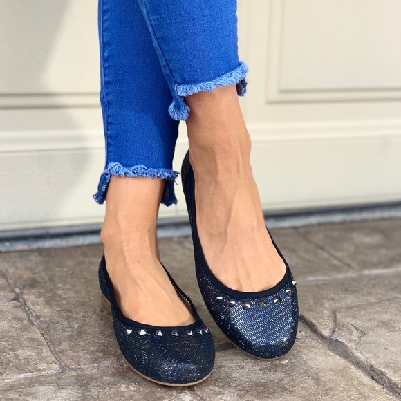 Studded Party Glitter Black Classic Ballet Flats - Picture 3 of 8